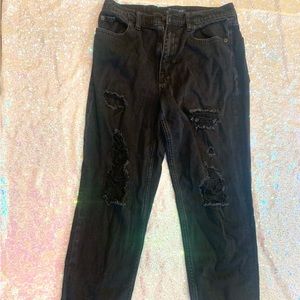 Aeropostale High Rise Black Acid washed mom jeans distressed ripped pants size 6